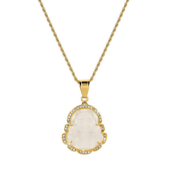 Buddha Stones18K ゴールドフィルド 笑う仏陀 翡翠 幸運のネックレスチェーンペンダント - 白 - image 7