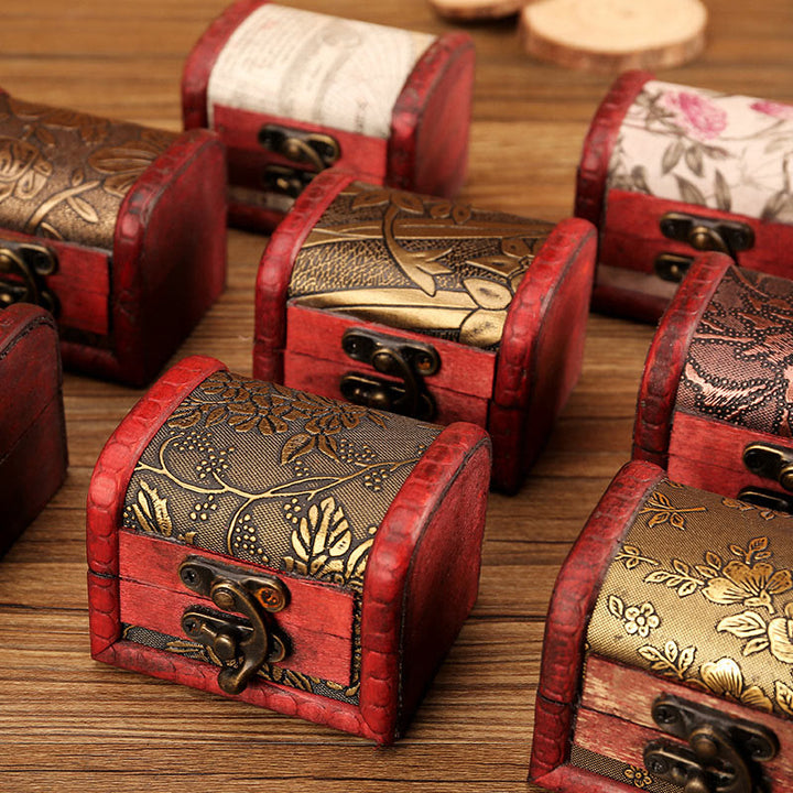 Buddha Stonesレトロ 小型木製ジュエリーボックス 蓮 金 ブドウ 銅 コイン 水仙 草 花 ジュエリー収納ボックス