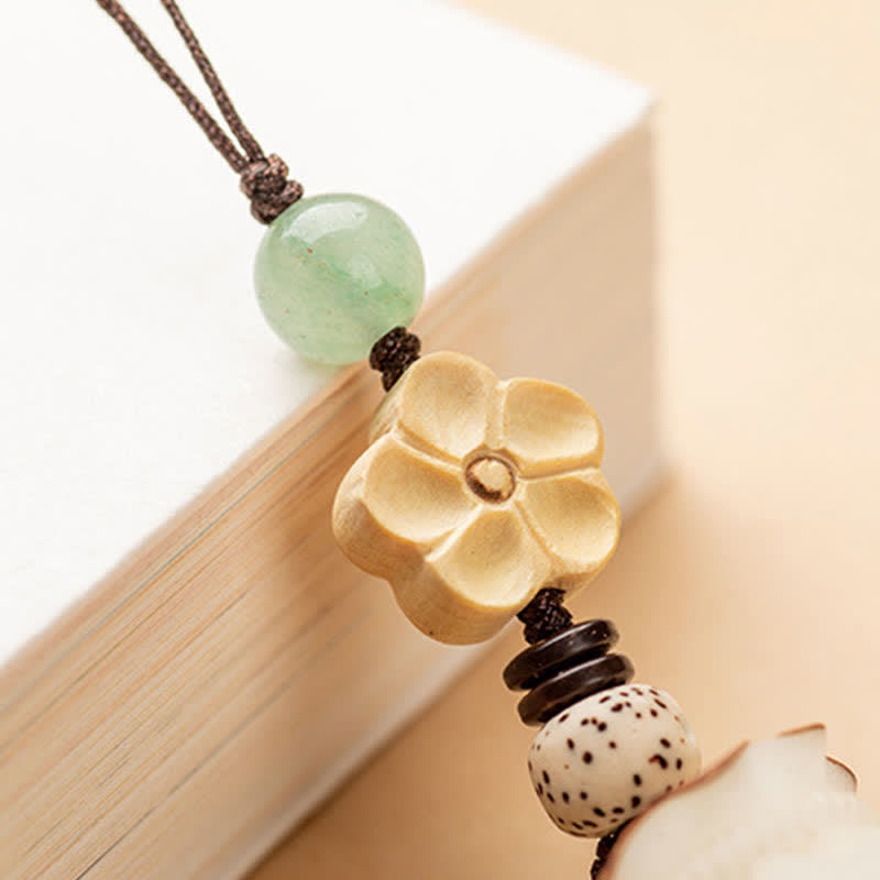 Buddha Stones天然菩提樹の種子 マネーバッグ 花の祝福 繁栄のキーホルダー