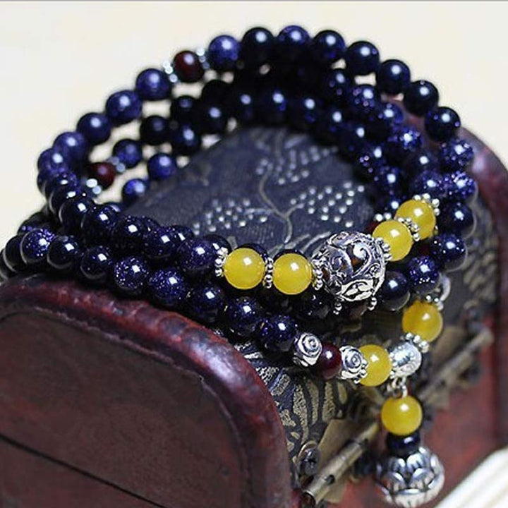 Buddha Stonesブルーサンドストーン 富のチャームブレスレットMala