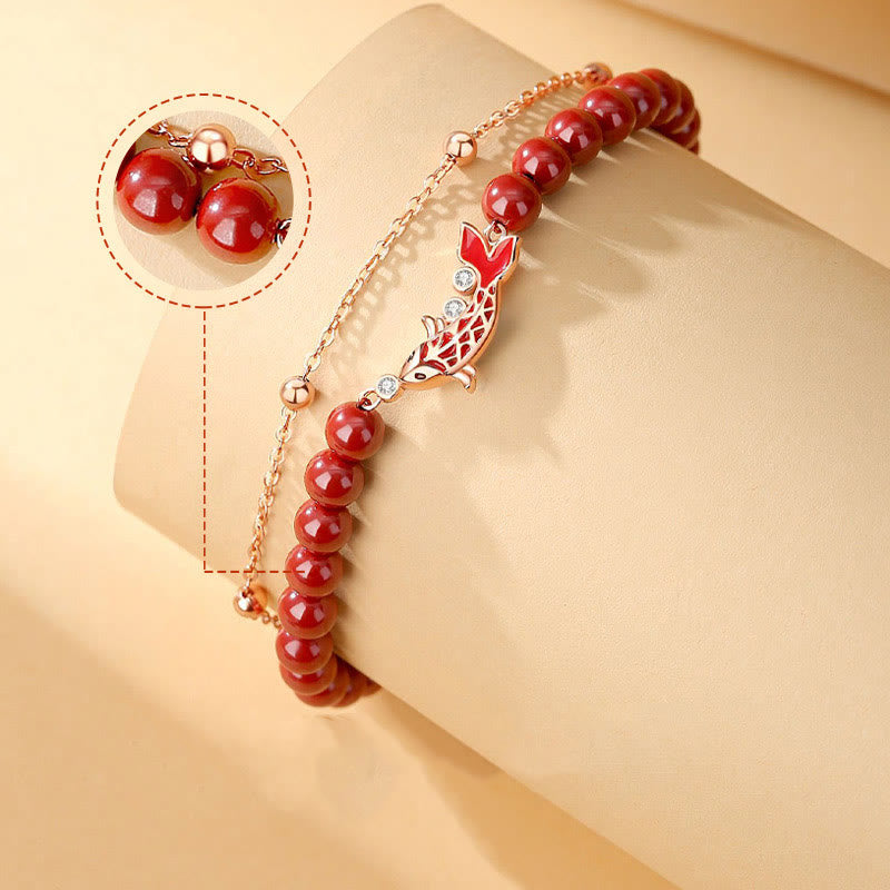 Buddha Stones925スターリングシルバー 幸運の鯉 辰砂 ジルコン 繁栄の二重層チェーンブレスレット - image 2