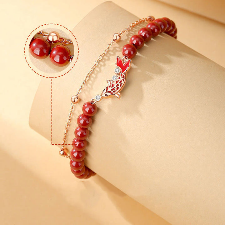 Buddha Stones925スターリングシルバー 幸運の鯉 辰砂 ジルコン 繁栄の二重層チェーンブレスレット - image 2