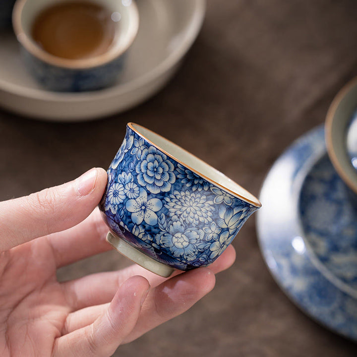Buddha Stonesヴィンテージ 蓮 牡丹 梅 菊 陶器 ティーカップ ティーカップ