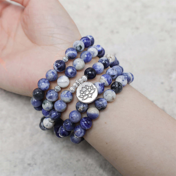 Buddha Stones天然ブルーアベンチュリン ロータスピースネックレスブレスレット