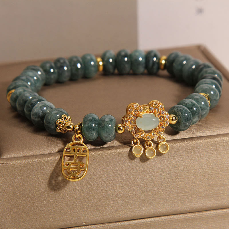 Buddha Stones天然翡翠 中国製 ロックチャーム 平和 幸運 豊穣 ブレスレット