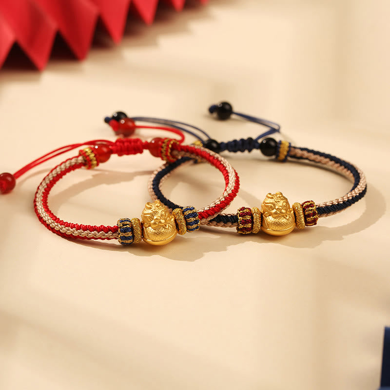 Buddha Stones925スターリングシルバー ベビードラゴン 幸運の力 ハンドメイド編み込みブレスレット