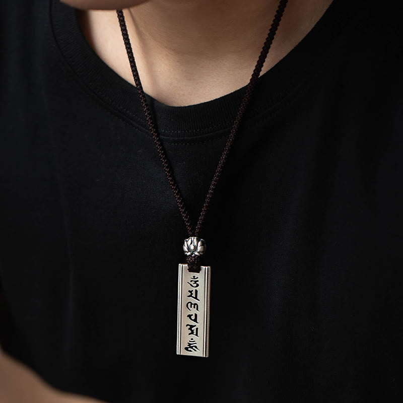 Buddha Stones999スターリングシルバーオーム・マニ・パドメ・フム彫刻入り 蓮の知恵ネックレスペンダント - image 3