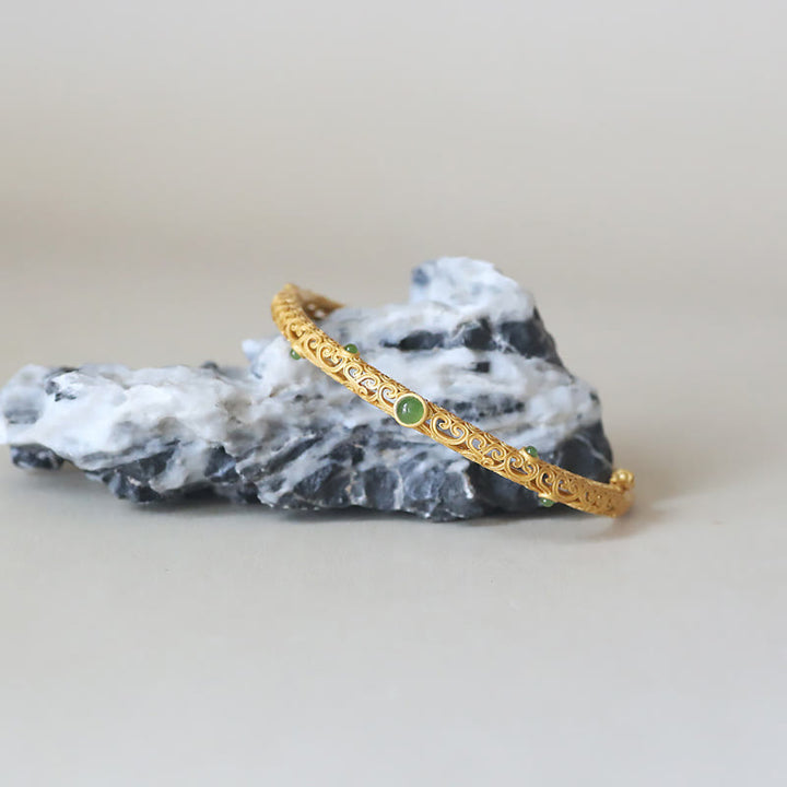 Buddha Stonesシアン翡翠 銅 縁起の良い雲 穏やかな癒しのブレスレット バングル