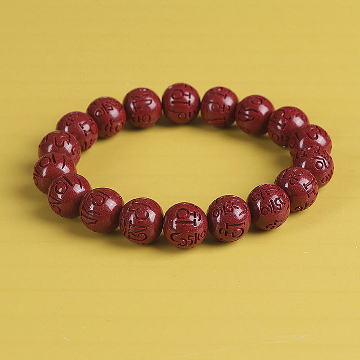 Buddha Stones天然 ダブル 貔貅 辰砂オーム・マニ・パドメ・フム富と幸運のビーズブレスレット