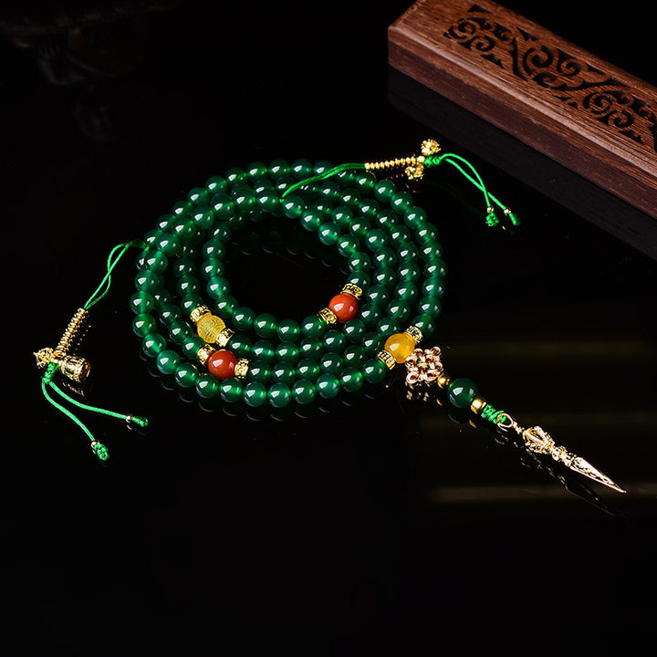Buddha Stones108個入り 天然グリーン瑪瑙 成功のブレスレットMala