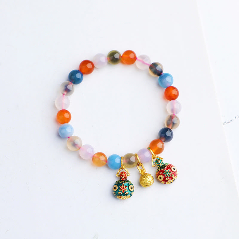 Buddha Stonesカラフル キャンディ瑪瑙 金 呑み込み獣 ファミリー 桃色 ハーモニー チャーム ブレスレット