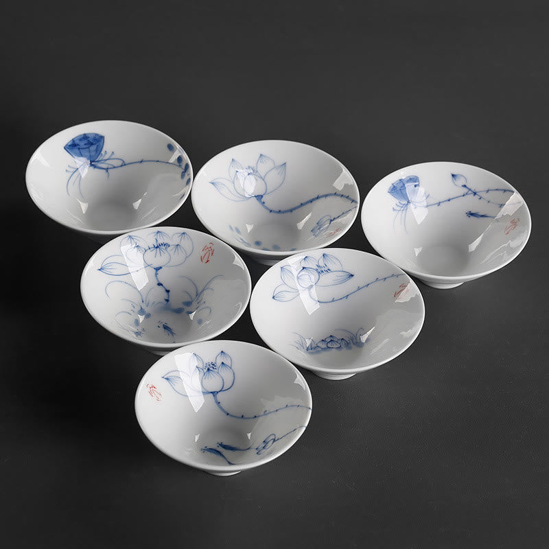 Buddha Stonesヴィンテージ 梅 蘭 竹 菊 蓮 鯉 陶器 ティーカップ カンフー ティーカップ