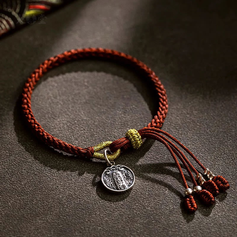 Buddha Stonesハンドメイド 925 スターリングシルバー 五行神 富と幸運の守護 紐編みブレスレット