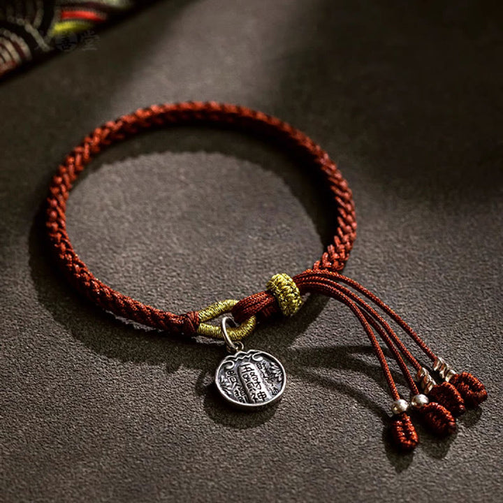Buddha Stonesハンドメイド 925 スターリングシルバー 五行神 富と幸運の守護 紐編みブレスレット