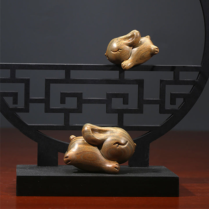 Buddha Stones緑 白檀 小さな ミニ かわいい ウサギ 平和 装飾