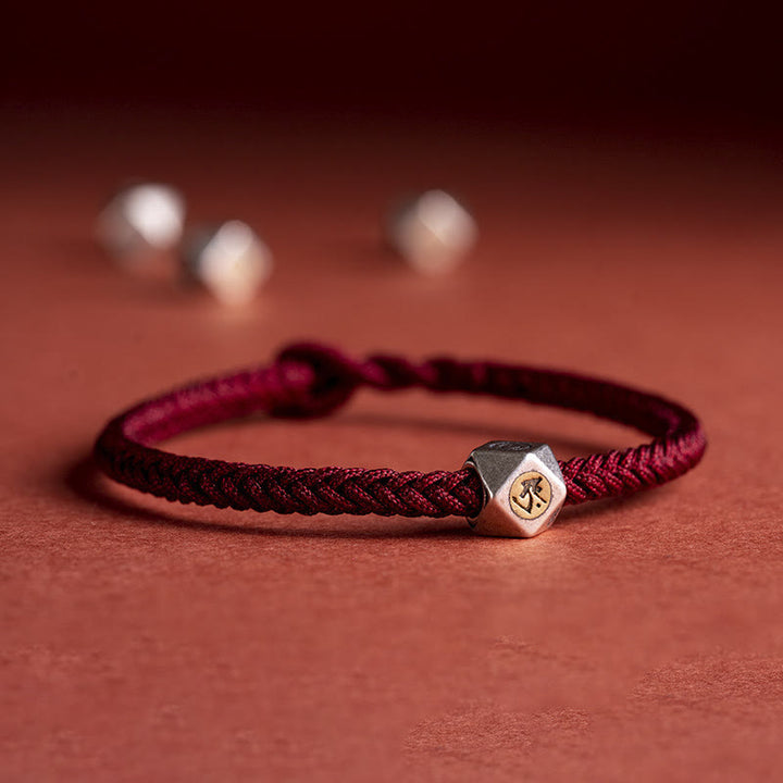 Buddha Stones925 スターリングシルバー ハンドメイド十二支誕生仏幸運の守護 編み込み紐ブレスレット