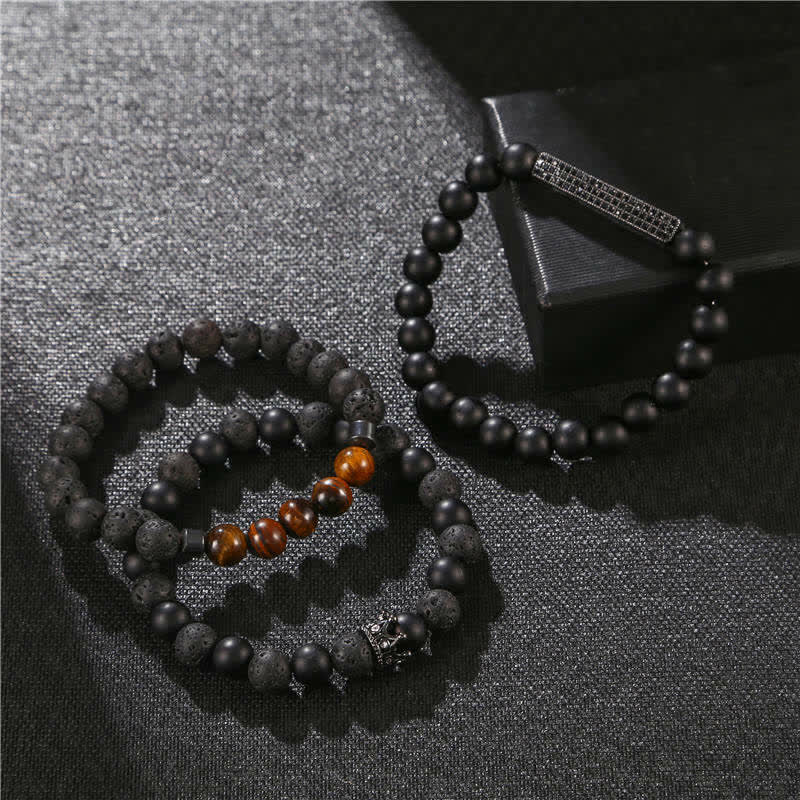 Buddha Stones3個入り フロストストーン 溶岩石 タイガーアイ アクティベートブレスレット