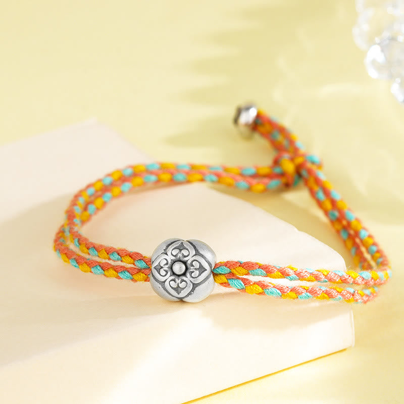 Buddha Stones999 スターリングシルバー 柿 幸運 マルチカラー 編み込みブレスレット