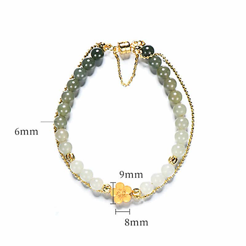 Buddha Stones 925スターリングシルバー 天然和田翡翠 桃の花 幸運のチェーンブレスレット
