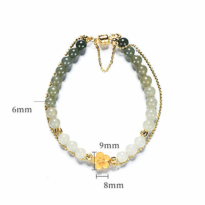 Buddha Stones 925スターリングシルバー 天然和田翡翠 桃の花 幸運のチェーンブレスレット
