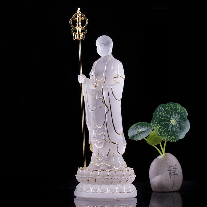 Buddha Stonesハンドメイド 地蔵菩薩像 琉璃クリスタルアートピース 静寂の像 室内装飾 - ホワイト＆ゴールド 7.8×7.8×20cm - image 13