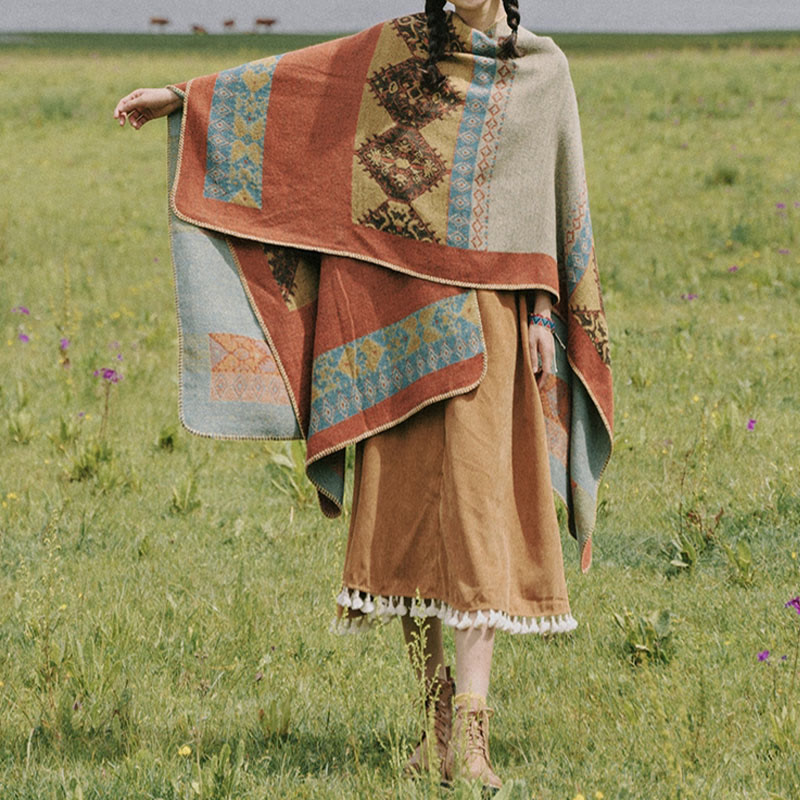 Buddha Stonesチベットショールダイヤモンド柄冬暖かいマントスカーフ - image 1