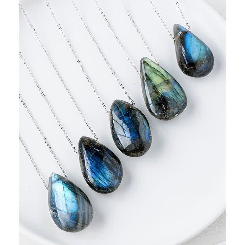 Buddha Stones ラブラドライト ウォータードロップ型 ヒーリングネックレス ペンダントトップ - image 6