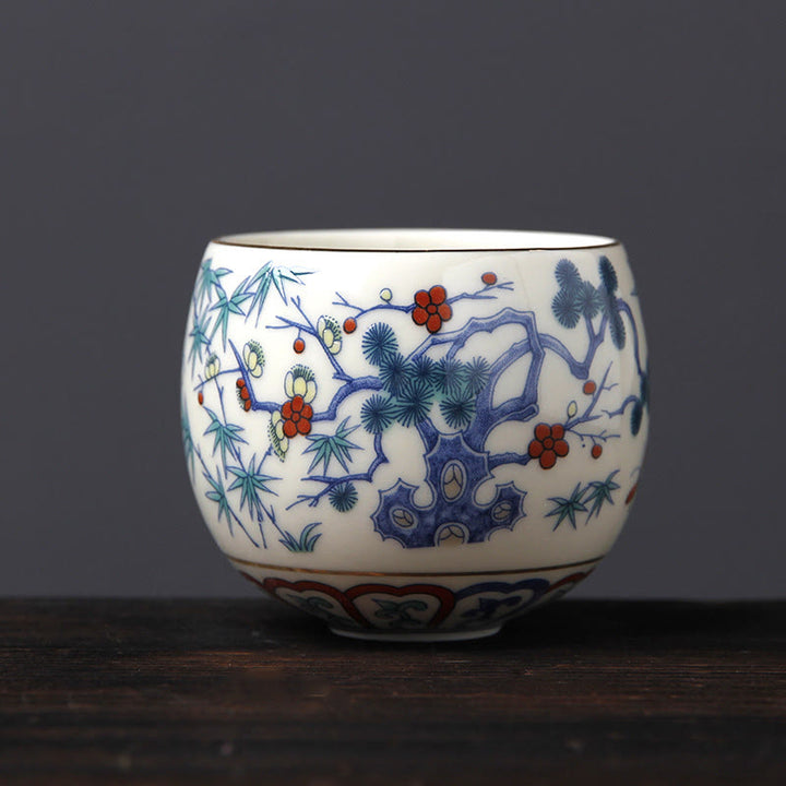 Buddha Stonesヴィンテージ 梅の花 松 竹 鳳凰 麒麟 獅子舞 陶器 ティーカップ ティーカップ