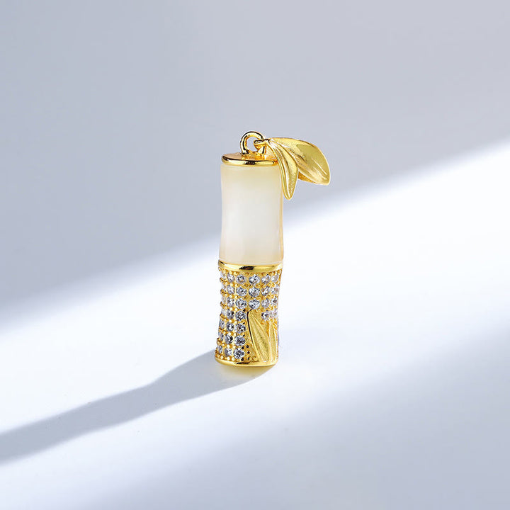 Buddha Stones925 スターリングシルバー 和田白翡翠 竹 幸福のネックレスペンダント