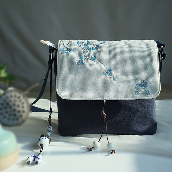 Buddha Stonesハンドメイド刺繍梅花キャンバスクロスボディバッグショルダーバッグハンドバッグ