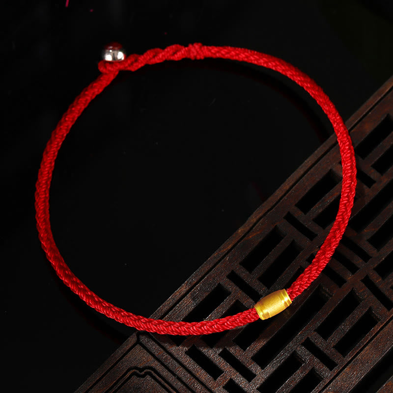Buddha Stones999ゴールド ラッキービーズ 8スレッド ピースノット レッドロープブレスレット