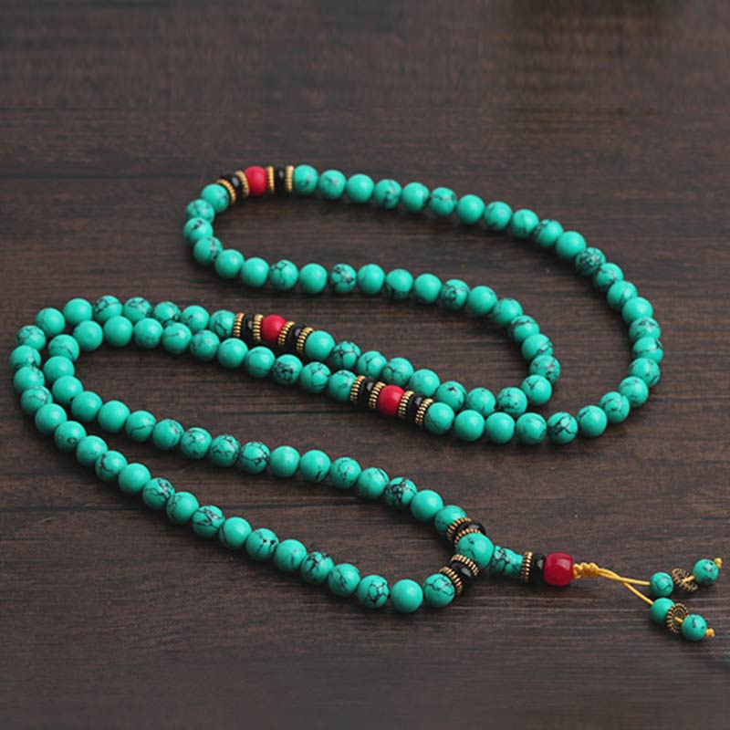 Buddha Stones チベット風 ターコイズ数珠ブレスレット 浄化 癒し 瞑想 マントラ風 メンズ レディース