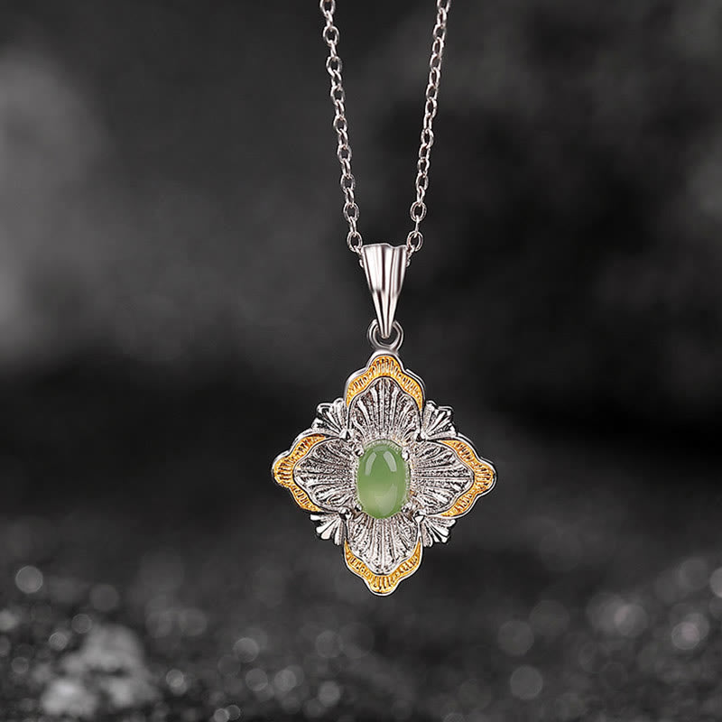 Buddha Stones925 スターリングシルバー ゴールドメッキ 和田シアン翡翠 菱形デザイン 幸運のヒーリングネックレスペンダント