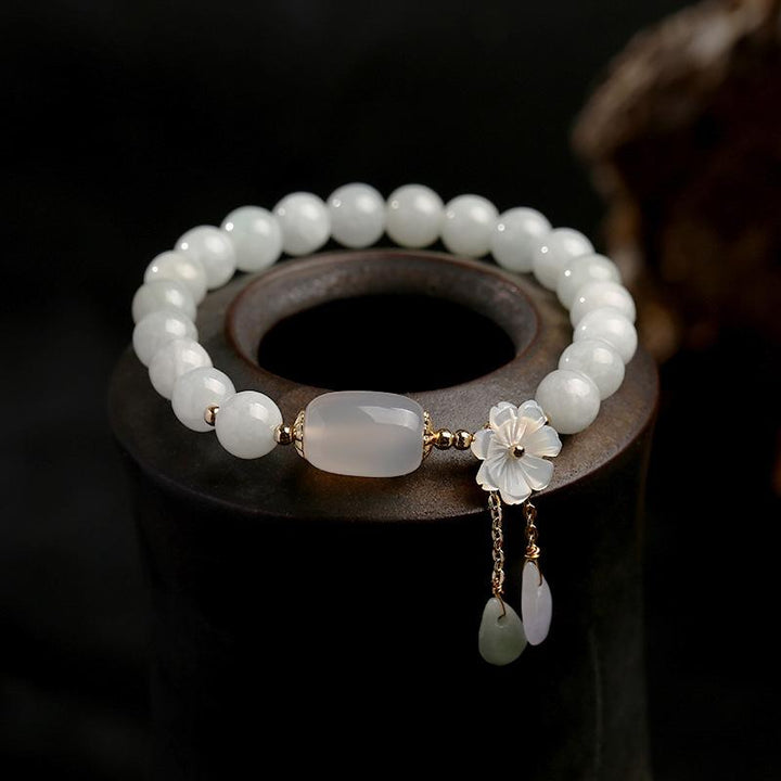 Buddha Stones 天然白翡翠 パワーストーンブレスレット 開運・浄化・癒し レディース用