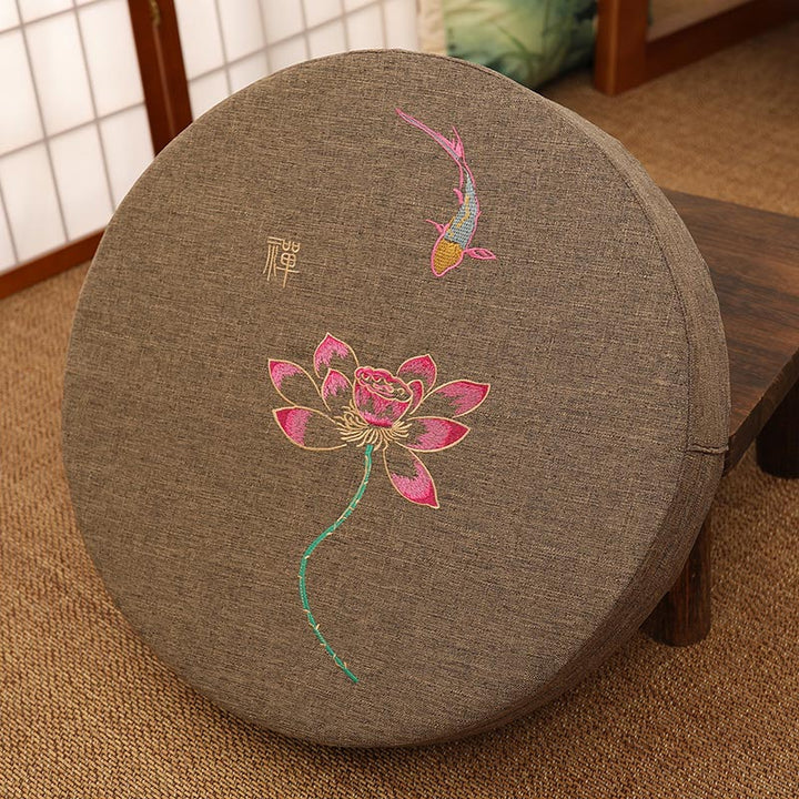 Buddha Stonesと蓮の刺繍入りコットンリネン瞑想用シートクッション