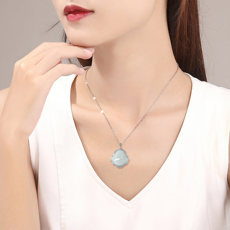 Buddha Stones925スターリングシルバー 笑う仏陀 天然翡翠 豊穣のネックレスペンダント - image 3