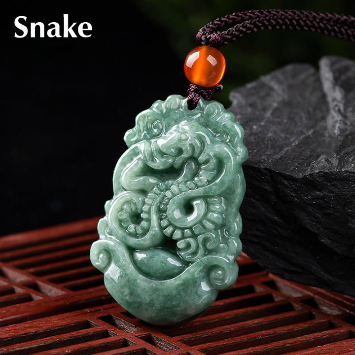 Buddha Stones天然翡翠12星座繁栄ネックレスペンダント - 蛇 - image 19