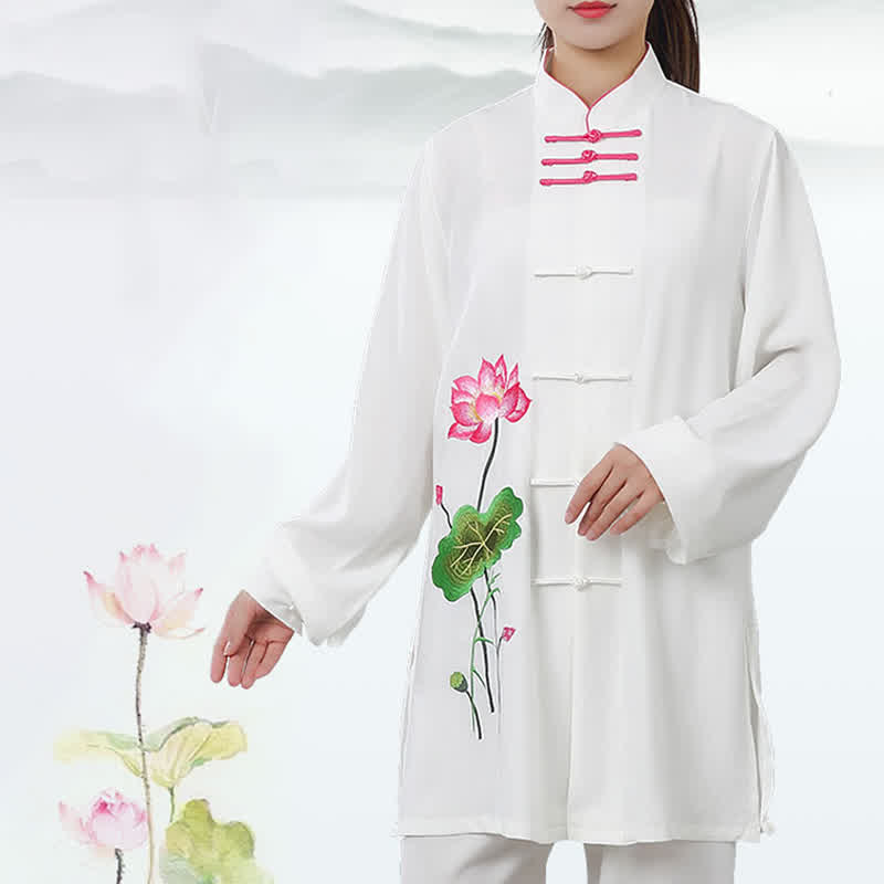 Buddha Stones蓮の花 葉模様 太極拳 瞑想 祈り スピリチュアル 禅 練習 服 レディース セット - image 2