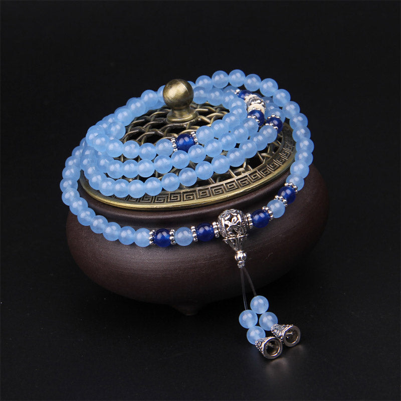 Buddha Stones108ビーズ ブルークリスタル ヒーリングブレスレットMala
