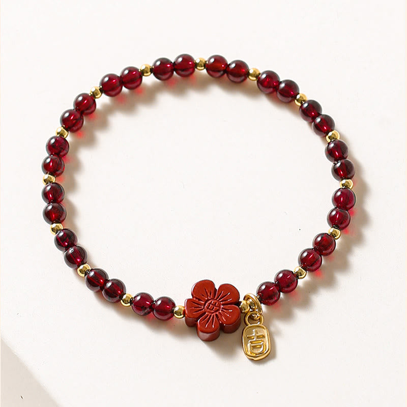 Buddha Stones14Kゴールド 天然ガーネット 辰砂 フラワー カームブレスレット - image 2