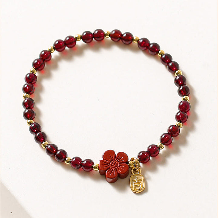 Buddha Stones14Kゴールド 天然ガーネット 辰砂 フラワー カームブレスレット - image 2