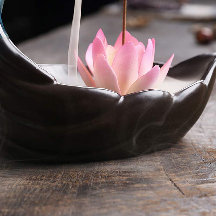 Buddha Stones小さな鹿 陶器 蓮 瞑想 香炉 装飾