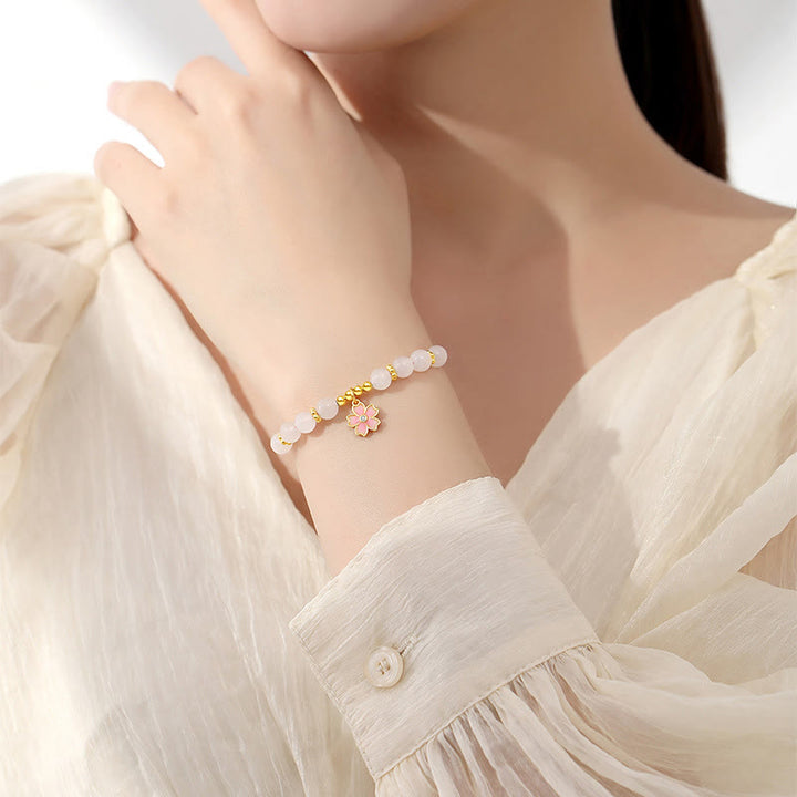 Buddha Stones 925スターリングシルバー 和田産白翡翠 桜守護ブレスレット
