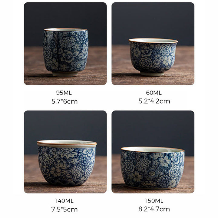 Buddha Stones青蓮 桃の花 菊 デザイン 陶器 ティーカップ カンフー ティーカップ