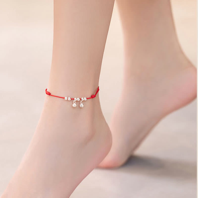 Buddha Stones925 スターリングシルバー レッドストリング ブレイド ベル チャーム アンクレット