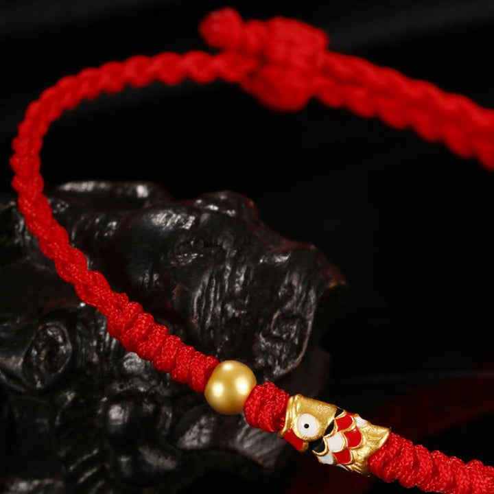 Buddha Stones999ゴールド 幸運の鯉 手作り編み紐ブレスレット