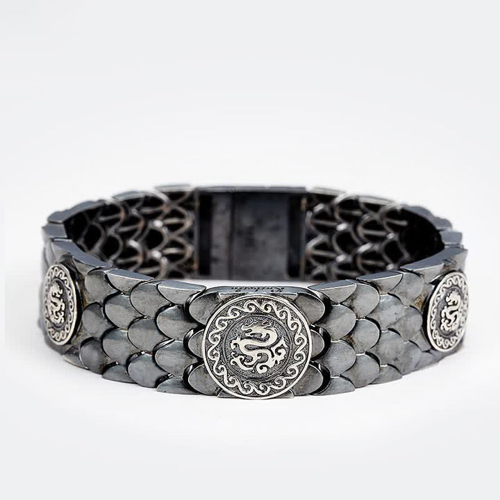 Buddha Stones925スターリングシルバー ドラゴンスケール 幸運 成功 ブレスレット バングル