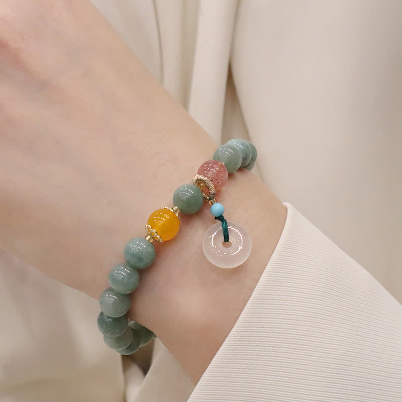 Buddha Stonesシアン翡翠 蓮の花 かぼちゃ 願い 平和バックル アメジスト クリスタル ヒーリングブレスレット