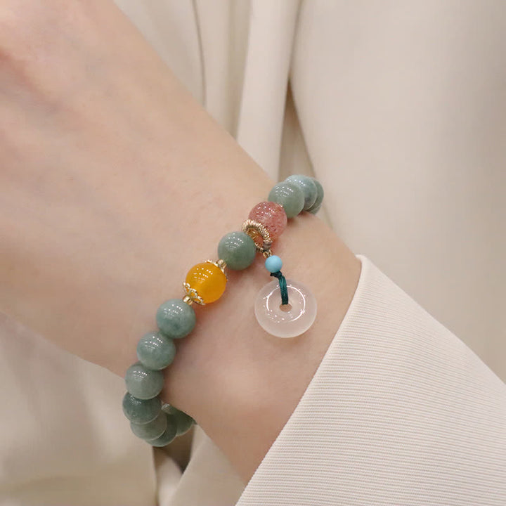 Buddha Stonesシアン翡翠 蓮の花 かぼちゃ 願い 平和バックル アメジスト クリスタル ヒーリングブレスレット