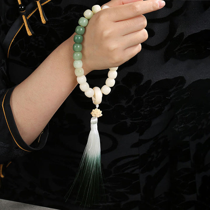 Buddha Stonesナチュラルグラデーション 菩提樹 幸運 マネーバッグ 蓮 知恵 タッセル リストMala